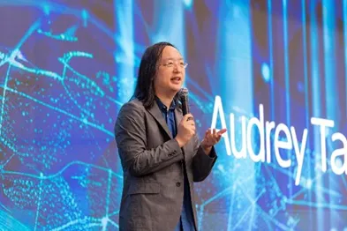 Audrey Tang speaking at the kick-off session