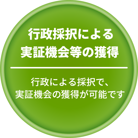 行政採択による実証機会等の獲得 行政による採択で、実証機会の獲得が可能です